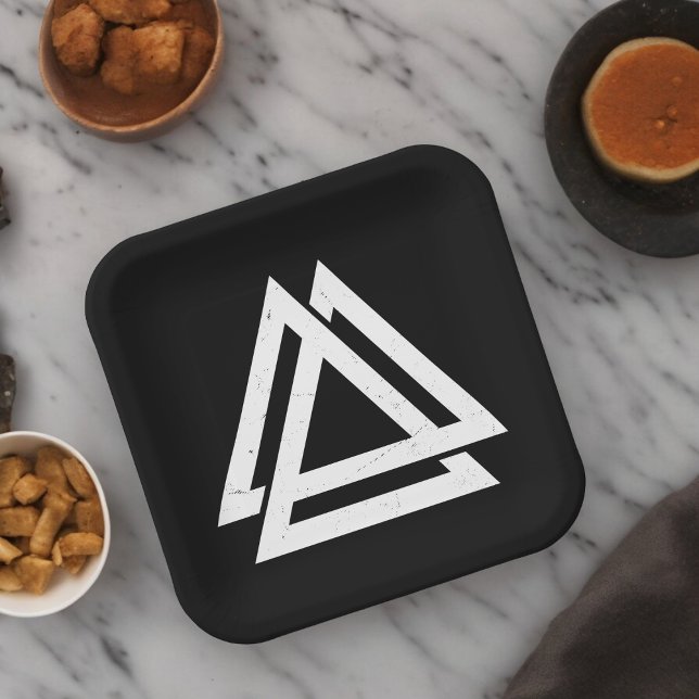 Valknut Viking Triangle Art Paper Plates (Triangle geometric,birthday,wedding,baby shower,special occasion event paper plate party supplies)