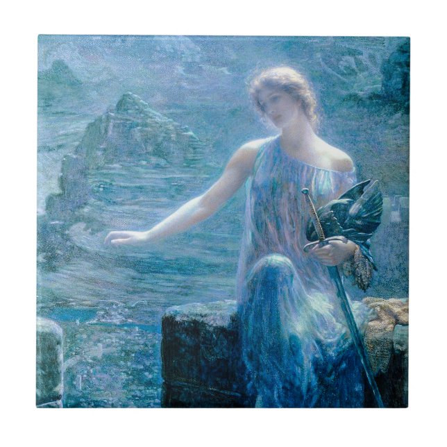 Valkyrie in a Blue Dress with Armor Ceramic Tile (Front)
