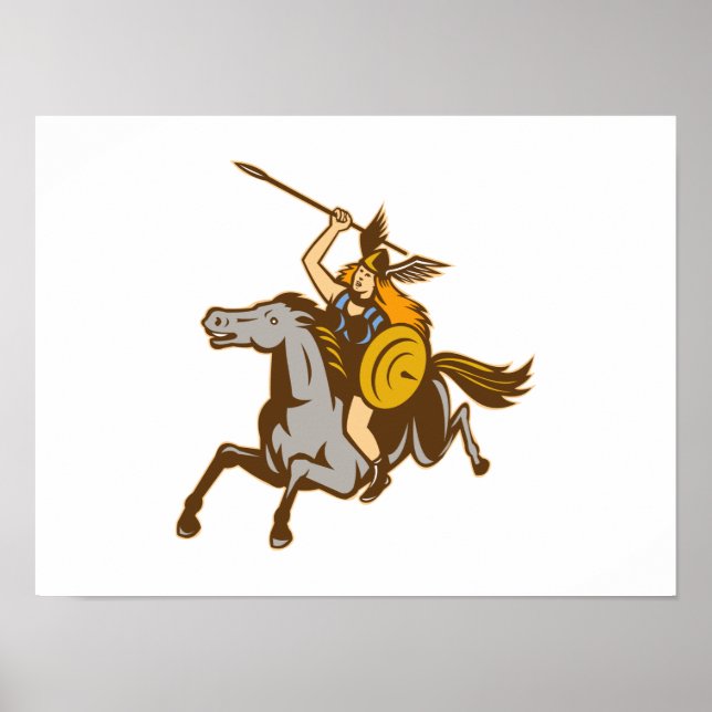 Valkyrie Riding Horse Retro Poster (Front)