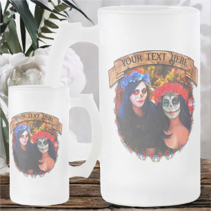Vallarta Catrinas with Flowers & Candles 1718 Frosted Glass Beer Mug