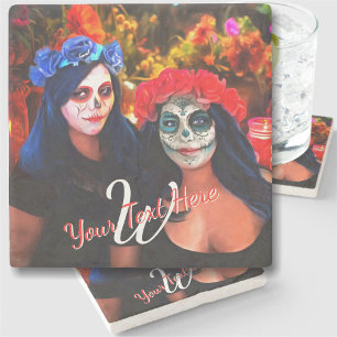 Vallarta Catrinas with Flowers & Candles 1718 Stone Coaster