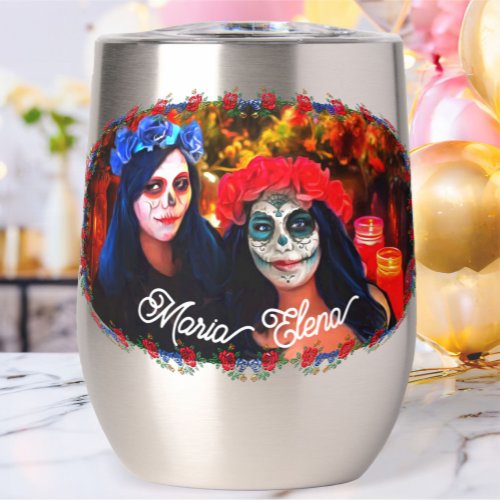 Vallarta Catrinas with Flowers  Candles 1718 Thermal Wine Tumbler