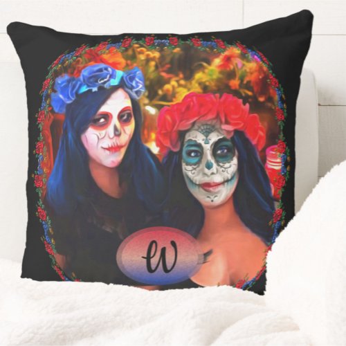 Vallarta Catrinas with Flowers  Candles 1718 Throw Pillow