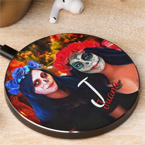 Vallarta Catrinas with Flowers  Candles 1718 Wireless Charger