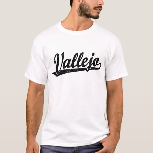 Vallejo script logo in black distressed T_Shirt