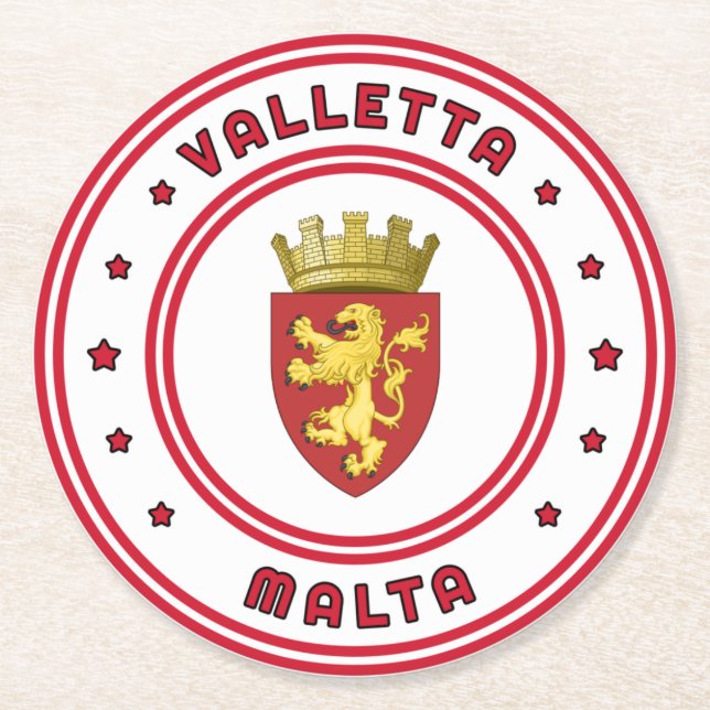 Valletta Coat of Arms, Malta Round Paper Coaster (Front)