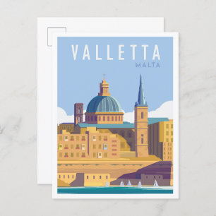 Valletta Malta Art Vintage Travel Illustration Postcard