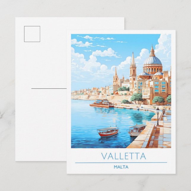 Valletta Malta Art Vintage Travel  Postcard (Front/Back)