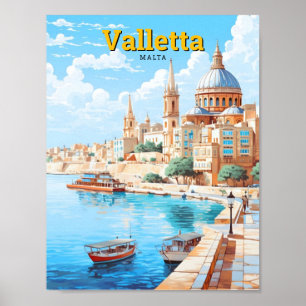 Valletta Malta Art Vintage Travel Poster