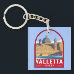 Valletta Malta Travel Vintage Art Keychain<br><div class="desc">Valletta vector art design. The walled city was established in the 1500s on a peninsula by the Knights of St. John,  a Roman Catholic order. It’s known for museums,  palaces and grand churches.</div>