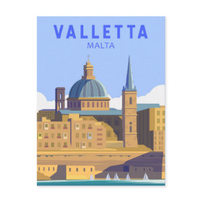 Valletta Malta Travel Vintage Art Postcard