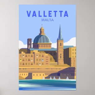 Valletta Malta Travel Vintage Art Poster