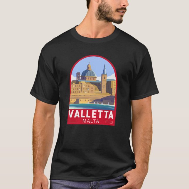 Valletta Malta Travel Vintage Art T-Shirt (Front)