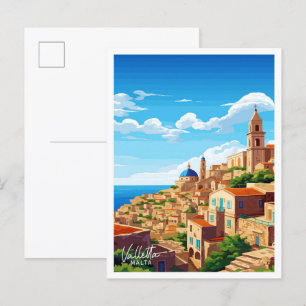 Valletta Malta Travel Vintage illustration Postcard