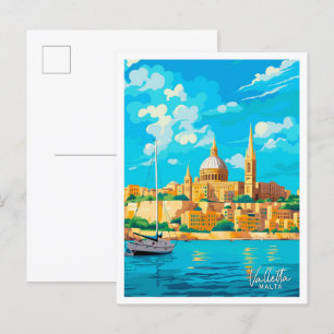 Valletta Malta Travel Vintage illustration Postcard