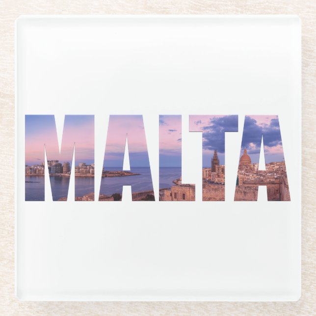 Valletta old town and harbor Malta text Glass Coaster (Front)