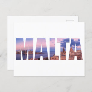 Valletta old town and harbor Malta text Postcard