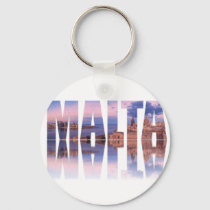 Valletta old town and harbor Malta text reflection Keychain