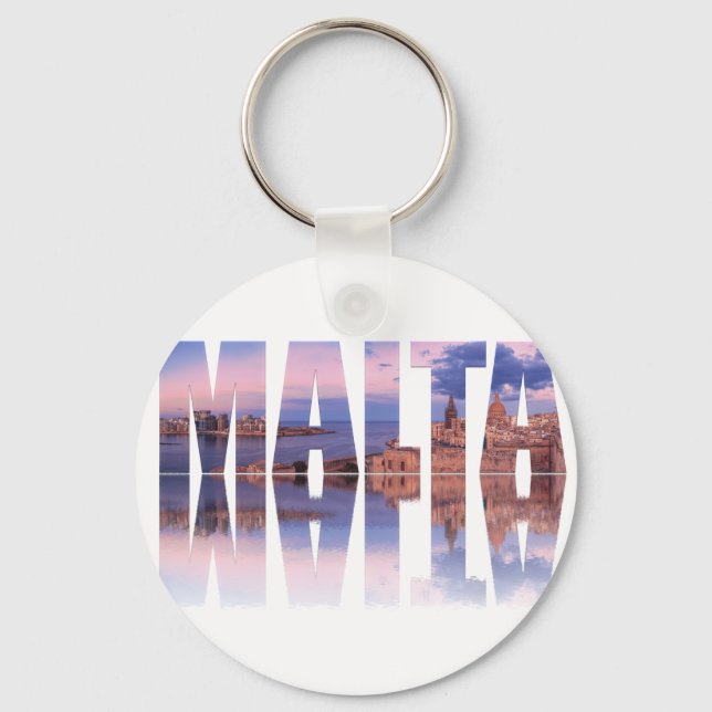 Valletta old town and harbor Malta text reflection Keychain (Front)
