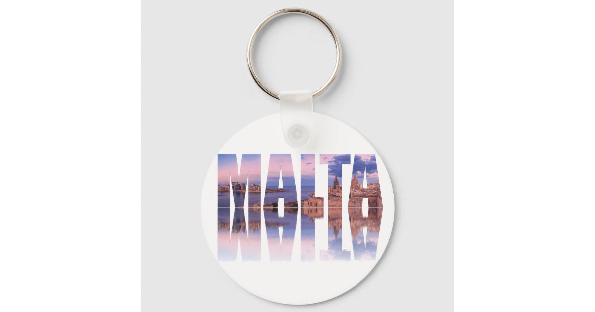 Valletta old town and harbor Malta text reflection Keychain Zazzle