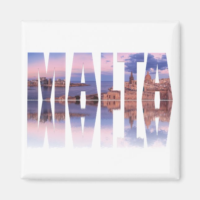 Valletta old town and harbor Malta text reflection Magnet (Front)