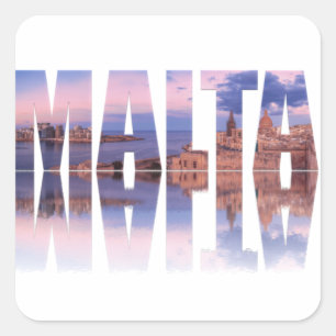 Valletta old town and harbor Malta text reflection Square Sticker