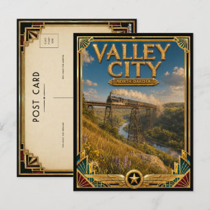 Valley City North Dakota Vintage Art Deco Golden Postcard