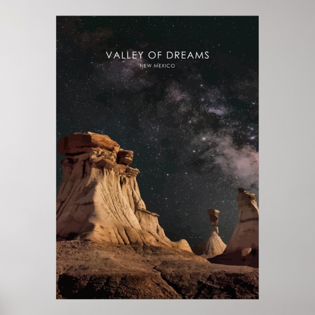 Valley of Dreams, New Mexico Travel Illustration Poster (Front)