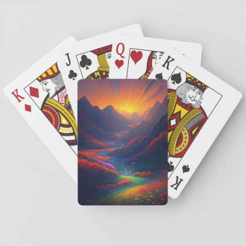 Valley of Radiance A Breathtaking Sunset Poker Cards