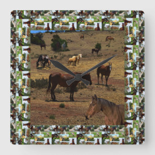 Valley Of The Horses In Horses Picture Frame, Square Wall Clock
