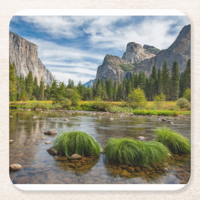 Valley View in Yosemite National Park Square Paper Coaster (Front)