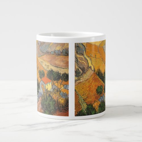 Valley with Plowman by Vincent van Gogh Large Coffee Mug