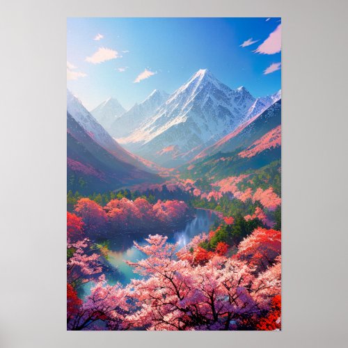 Valleys Beauty between Snowy Mountains Poster