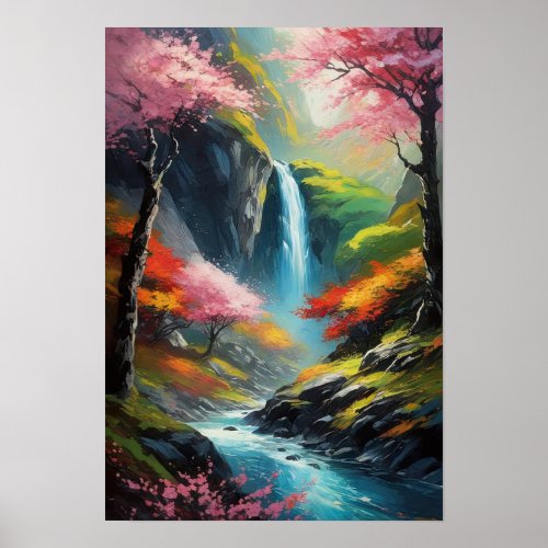 Valleys Whispers Small Waterfall Poster