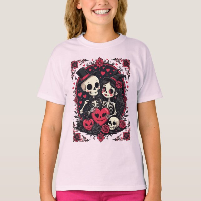 Valloween Loving Skeleton Couple T-Shirt (Front)
