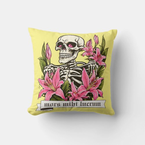 Valloween Skull with Love Latin Quote Throw Pillow