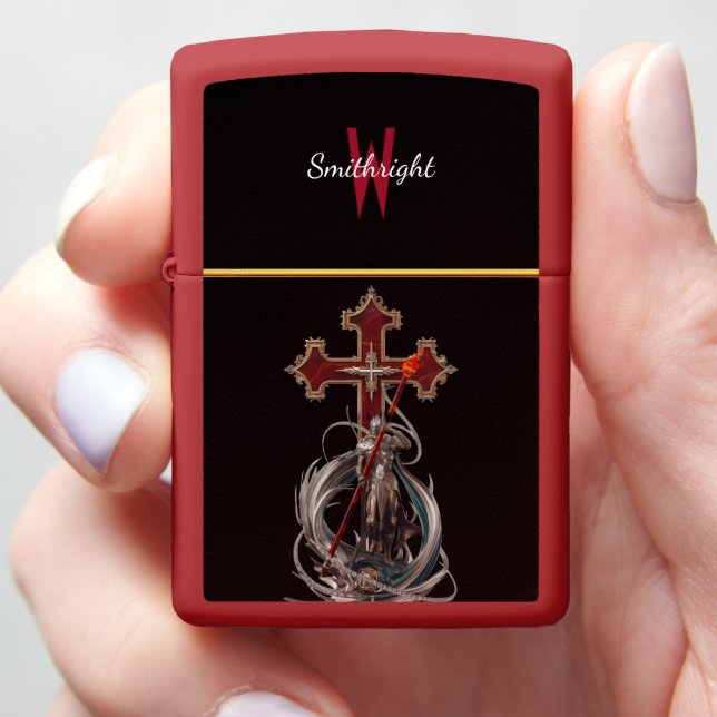 Valor and Faith: Knight Wielding Sword and Cross Zippo Lighter (In Hand)