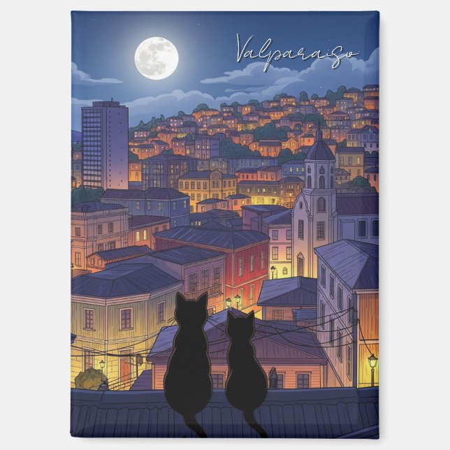 Valparaiso Chile cats at Night Magnet (Front)