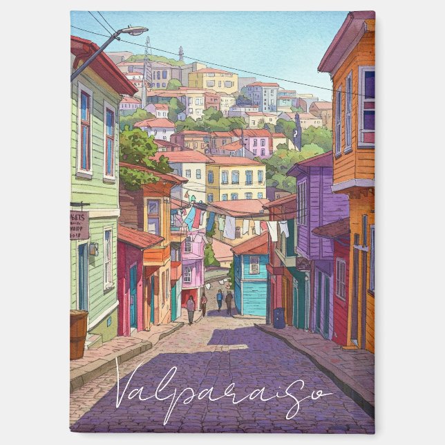 Valparaiso Chile Postcard Watercolor Magnet (Front)