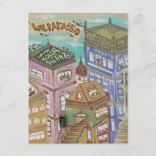 valparaso city art postcard