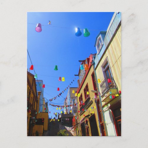valparaso street color postcard
