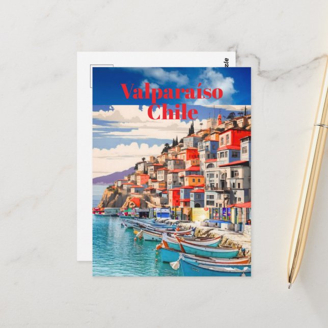 Valparaíso Travel Printable Poster -Chile Travel P Postcard (Front/Back In Situ)