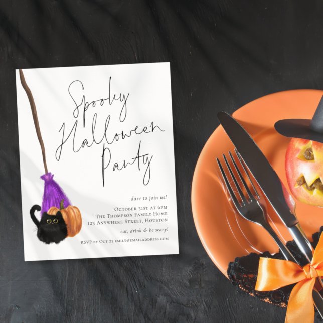 Value Cat Broomstick Spooky Halloween Invitation Flyer (Creator Uploaded)