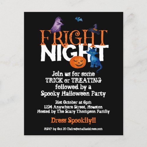 Value Fright Night Halloween Party Black Invite Flyer