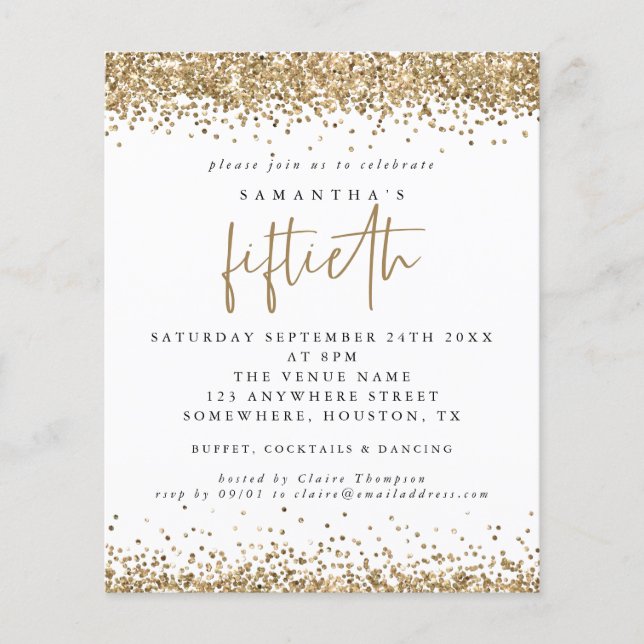 Value Gold Glitter Fiftieth Party Invitation Flyer (Front)