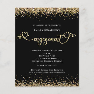 Value Gold Glitter Heart Script Engagement Black Flyer