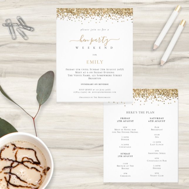 Value Gold Glitter Hen Weekend Itinerary Invite Flyer (Creator Uploaded)
