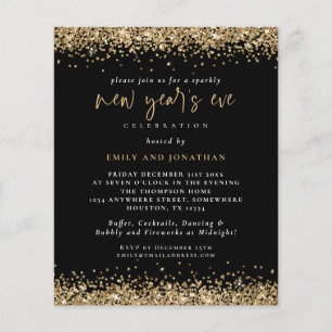 Value Gold Glitter New Years Eve Black Invite Flyer