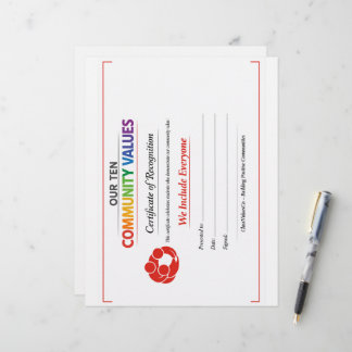 Value Inclusion Award Certificate Letterhead