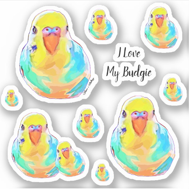 Value-pack Budgerigar Parakeet I Love Budgie Bird Sticker (Front)